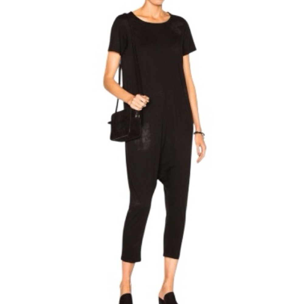 Raquel‎ Allegra Black Harem Drop Crotch Jersey Knit  Jumpsuit
